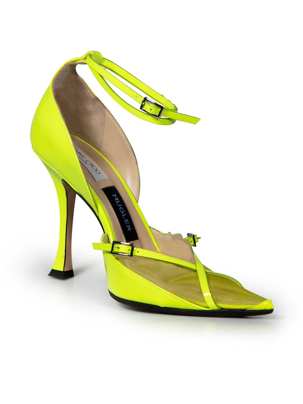 CONDITION is Never worn. No visible wear to shoes is evident on this new Jimmy Choo x Mugler designer resale item. These shoes have been partially re-soled and come with original box and dust bags.
 
 
 
 Details
 
 
 Jimmy Choo x Mugler
 
 Neon