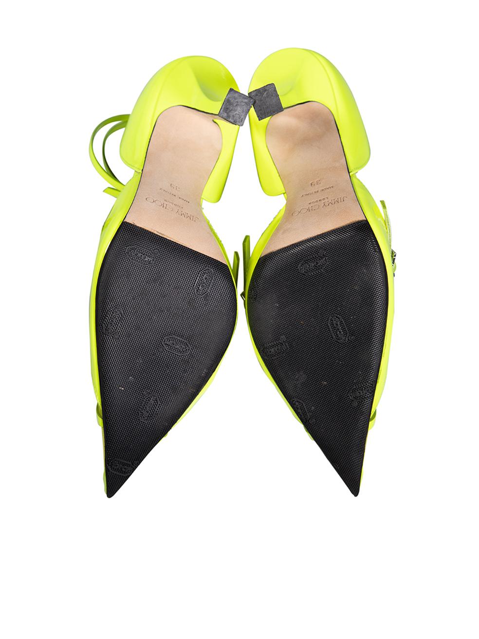Women's Jimmy Choo Jimmy Choo x Mugler Neon Yellow Patent Mesh Heels Size IT 39 For Sale