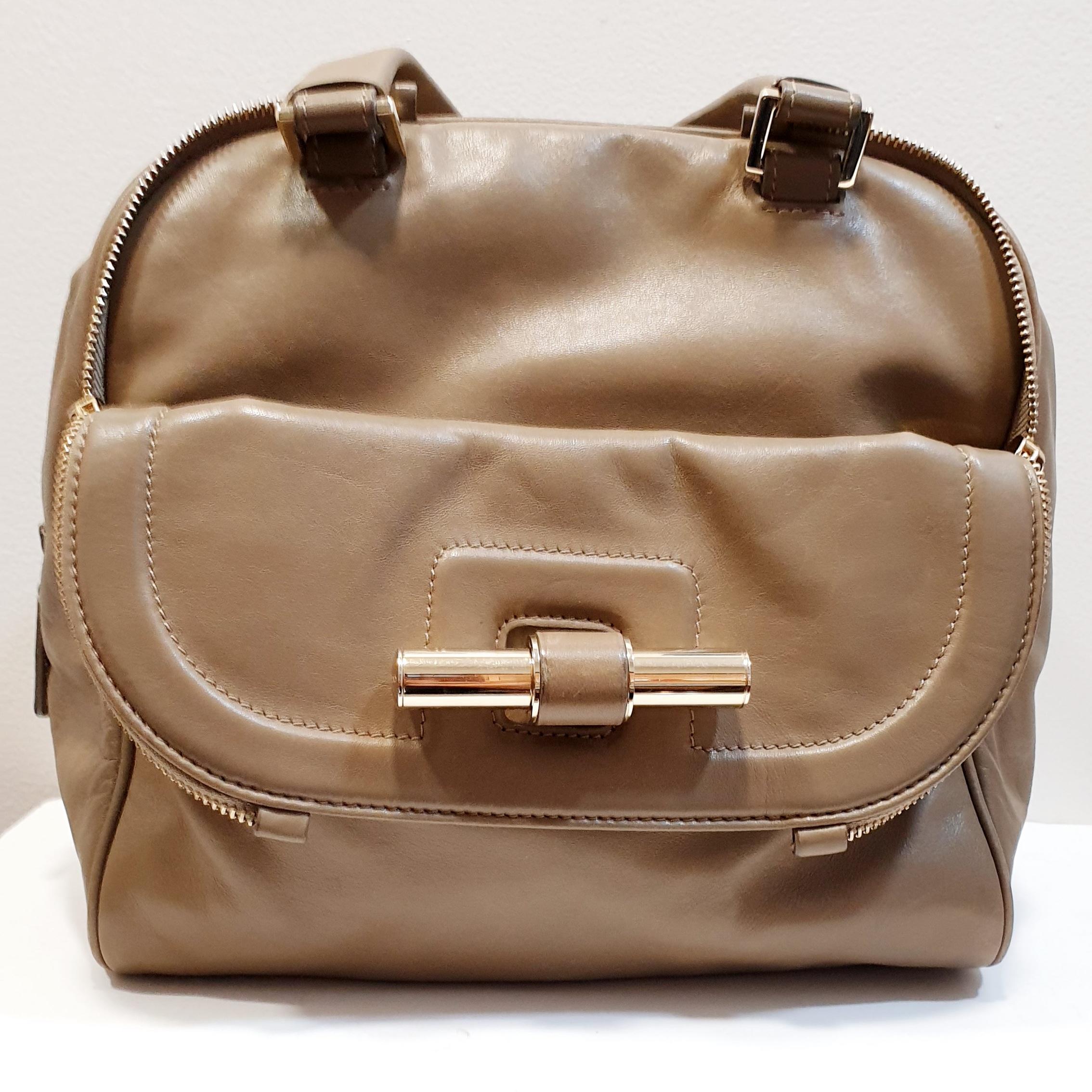 Brown Jimmy Choo Justine  Leather Handbag - Taupe For Sale