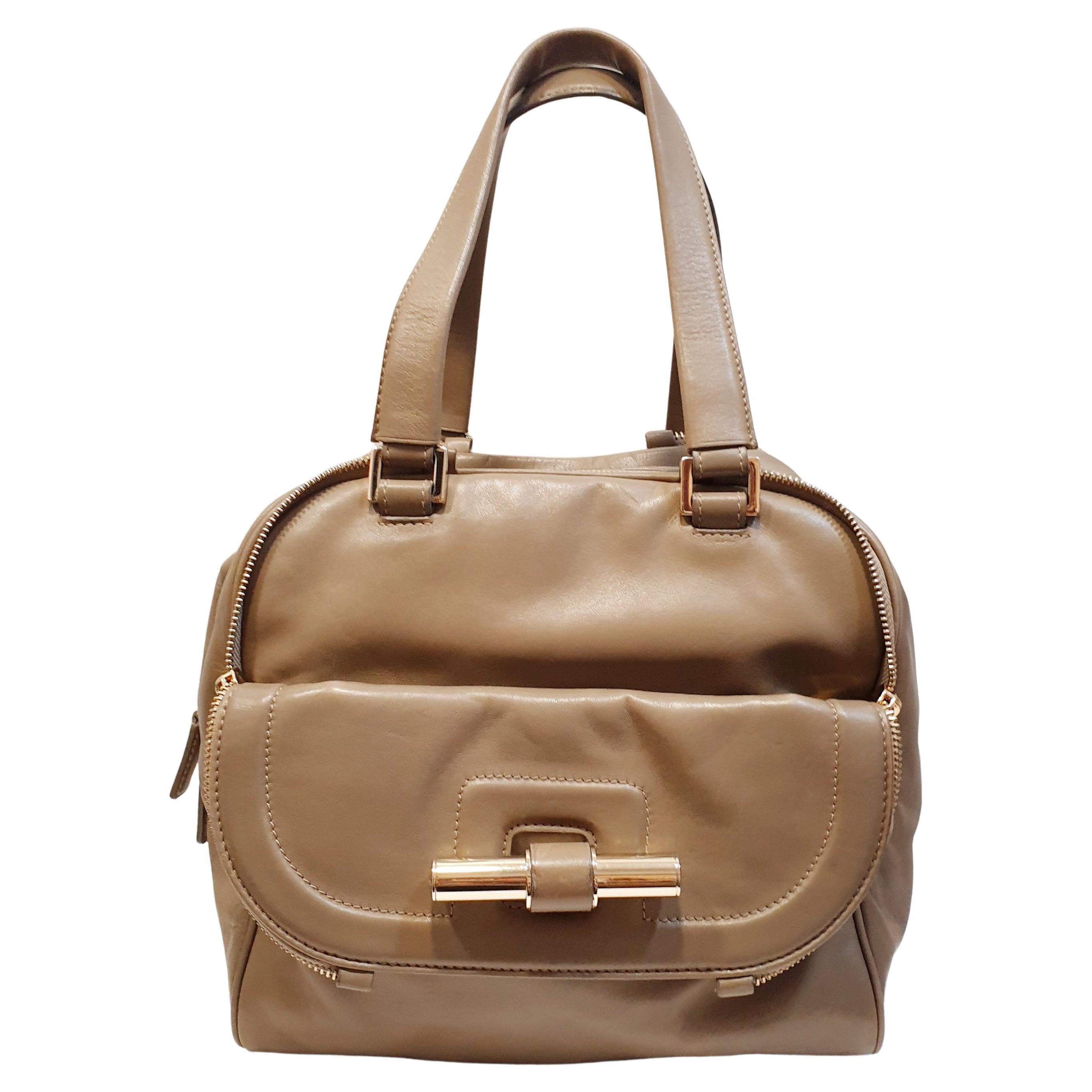 Jimmy Choo Justine  Leather Handbag - Taupe For Sale