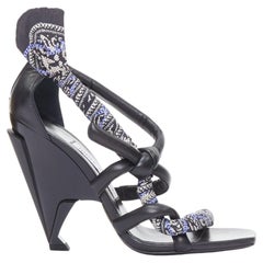 JIMMY CHOO Kalypso blue scarf black architectural heel sandals EU36.5