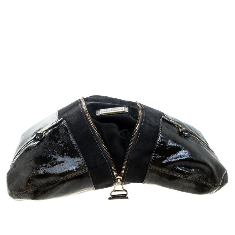 Jimmy Choo Khaki/Black Patent Leather and Suede Large Mona Tote 1