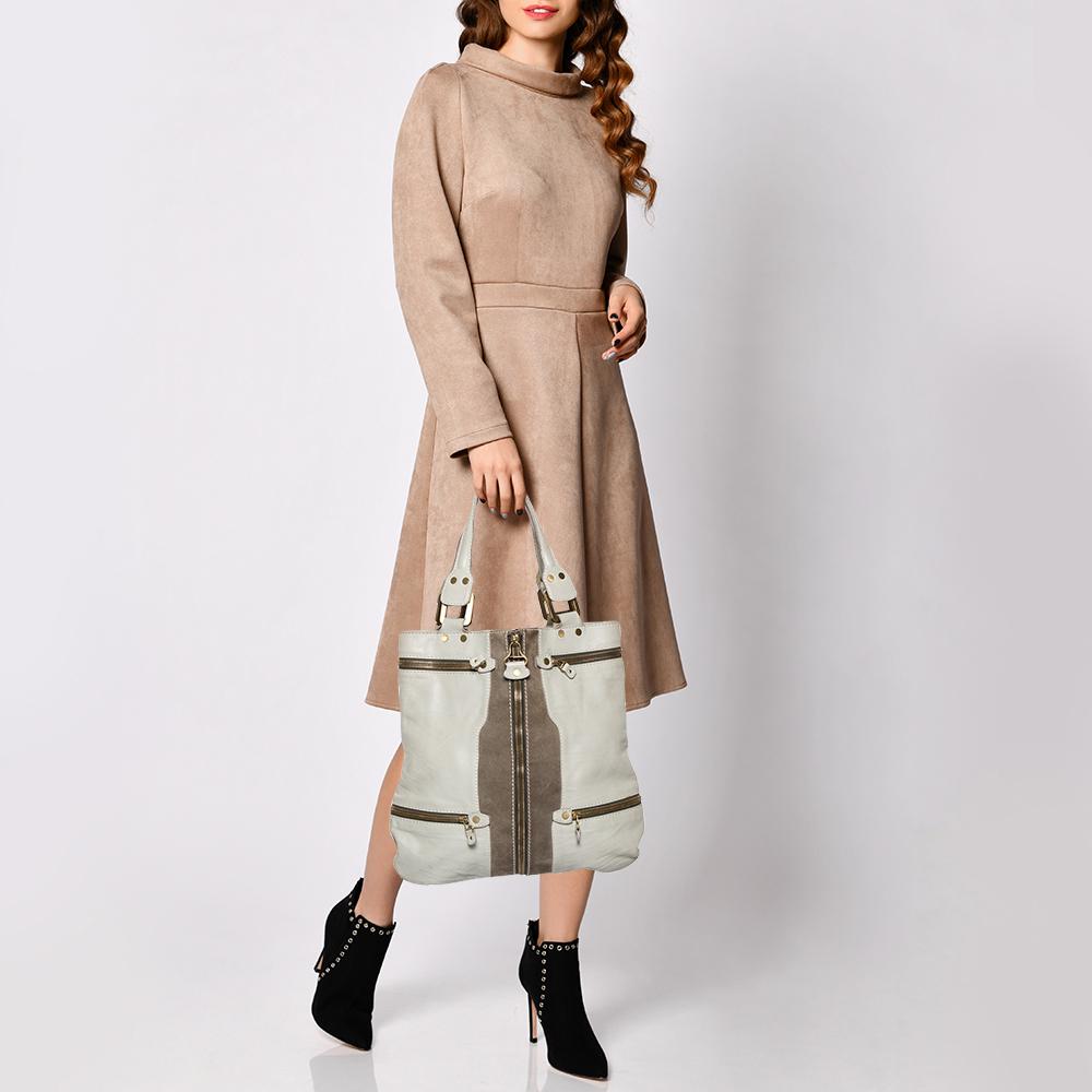 Jimmy Choo Khaki Grün Leder und Wildleder Große Mona Tote (Beige)
