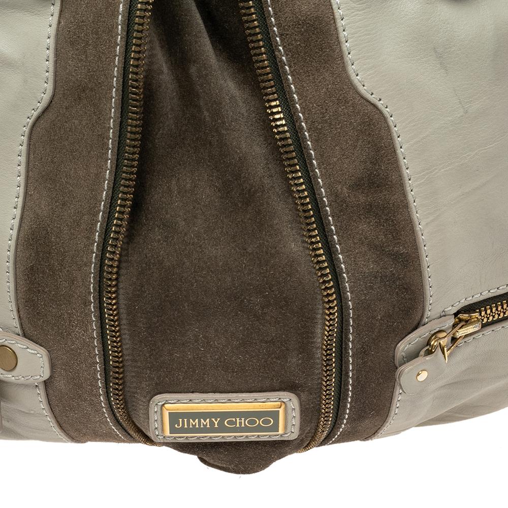 Jimmy Choo Khaki Green Leather and Suede Mona Tote For Sale 3