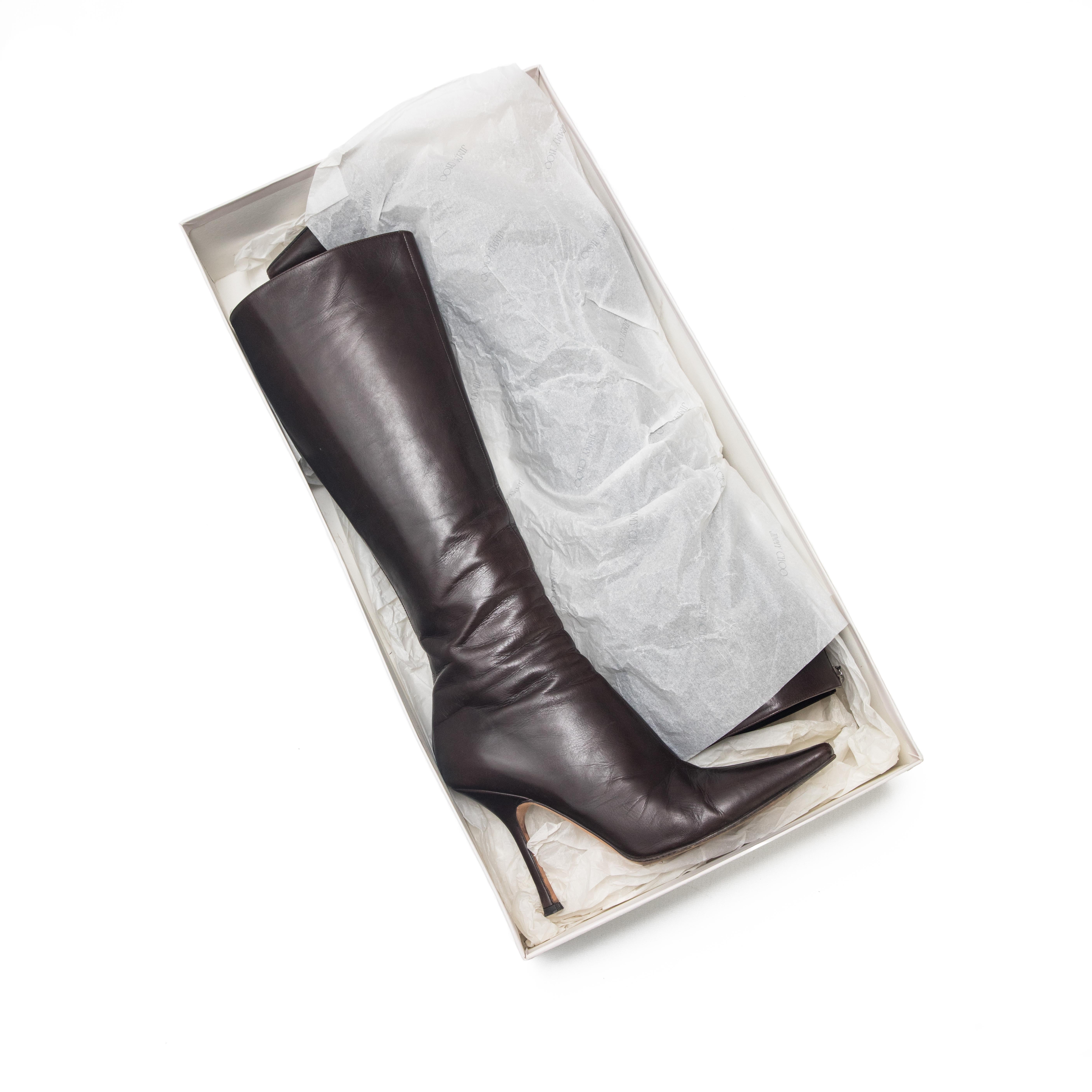 Jimmy Choo Kid Leather Brown Knee High Boots size 39 6