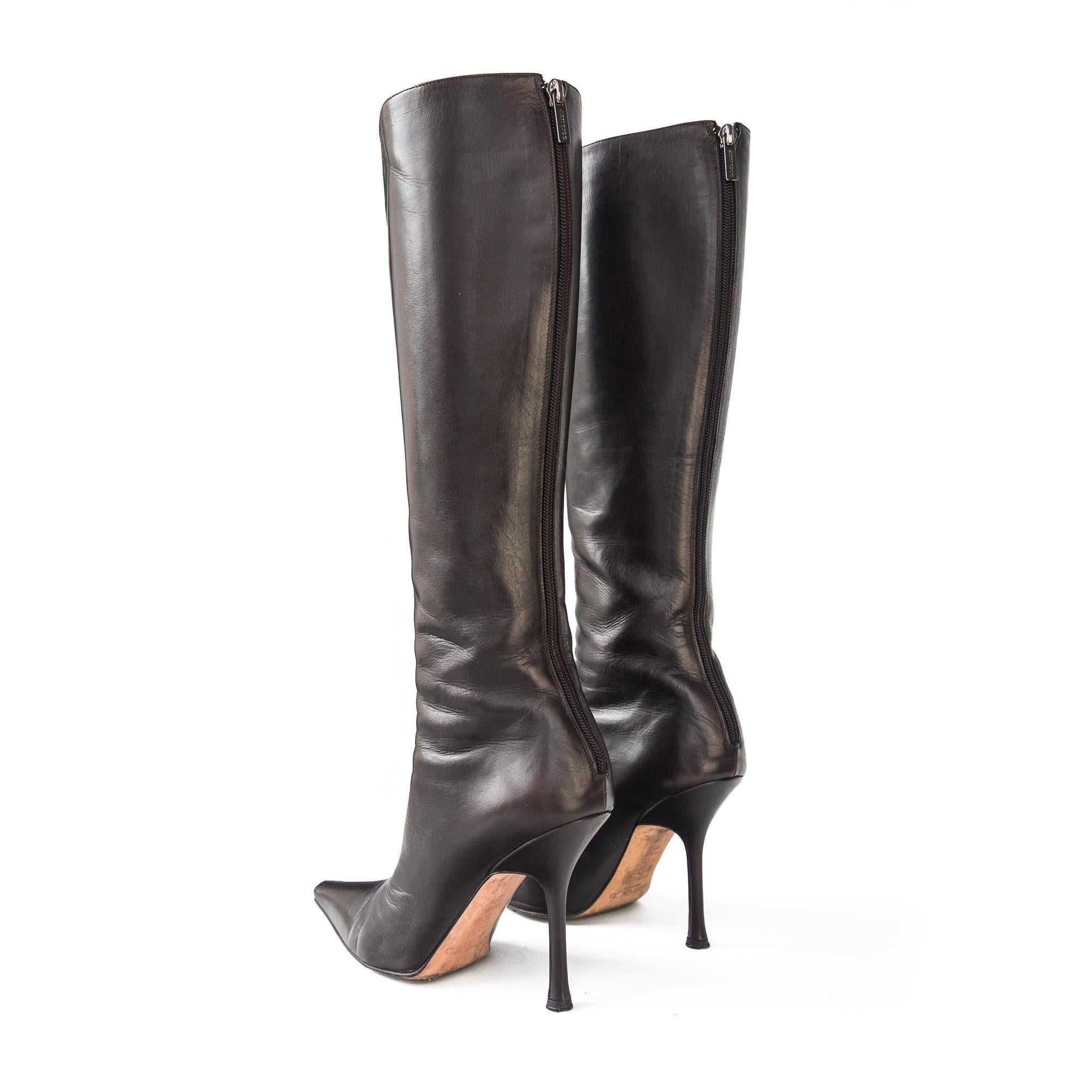 Women's Jimmy Choo Kid Leather Brown Knee High Boots size 39