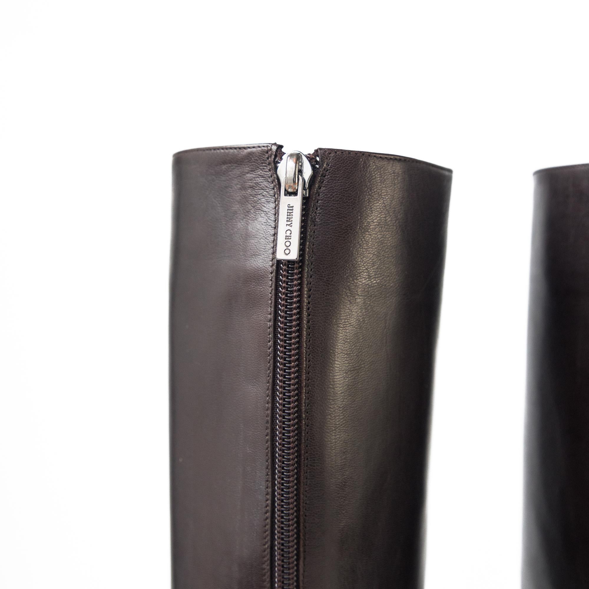 Jimmy Choo Kid Leather Brown Knee High Boots size 39 4