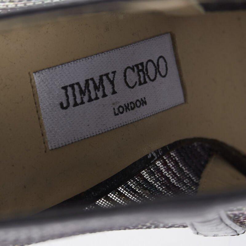 JIMMY CHOO Kier Hologramm Mesh schwarz Lack Peep Toe High Heel Bootie EU38.5 im Angebot 7