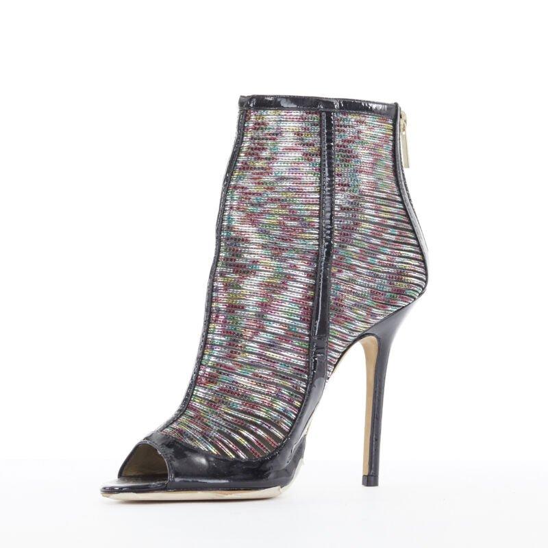 JIMMY CHOO Kier Hologramm Mesh schwarz Lack Peep Toe High Heel Bootie EU38.5 im Zustand „Gut“ im Angebot in Hong Kong, NT