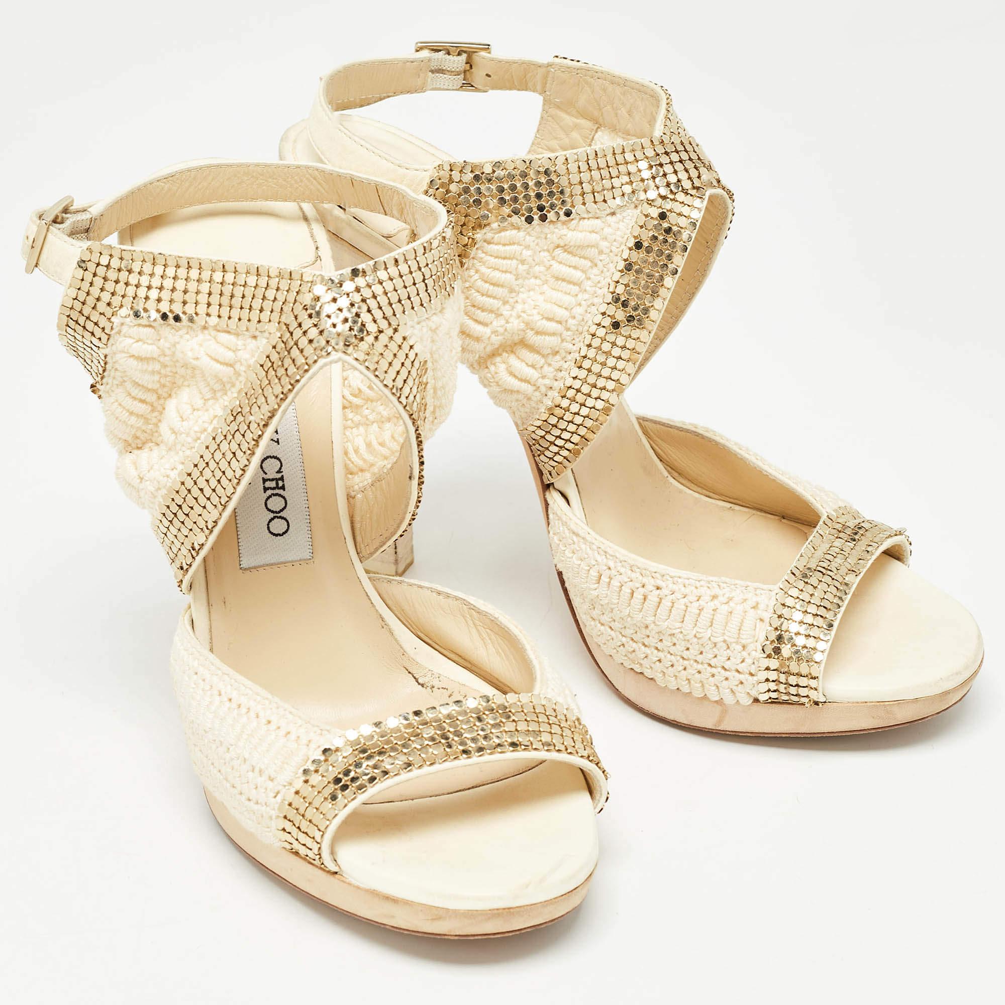 Jimmy Choo - Sandales à lanières ornées de tissu en maille, taille 39 Bon état - En vente à Dubai, Al Qouz 2