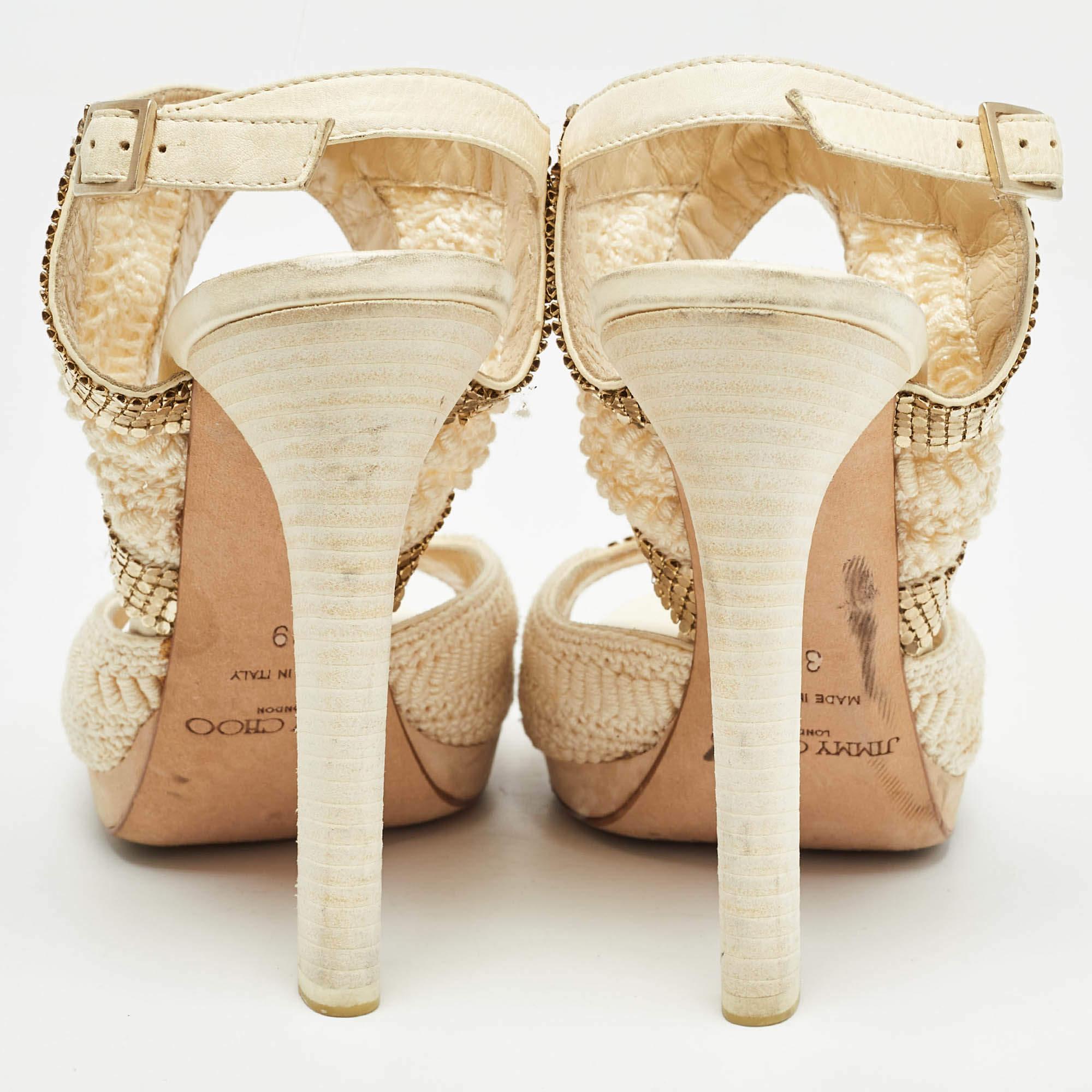Jimmy Choo - Sandales à lanières ornées de tissu en maille, taille 39 Pour femmes en vente