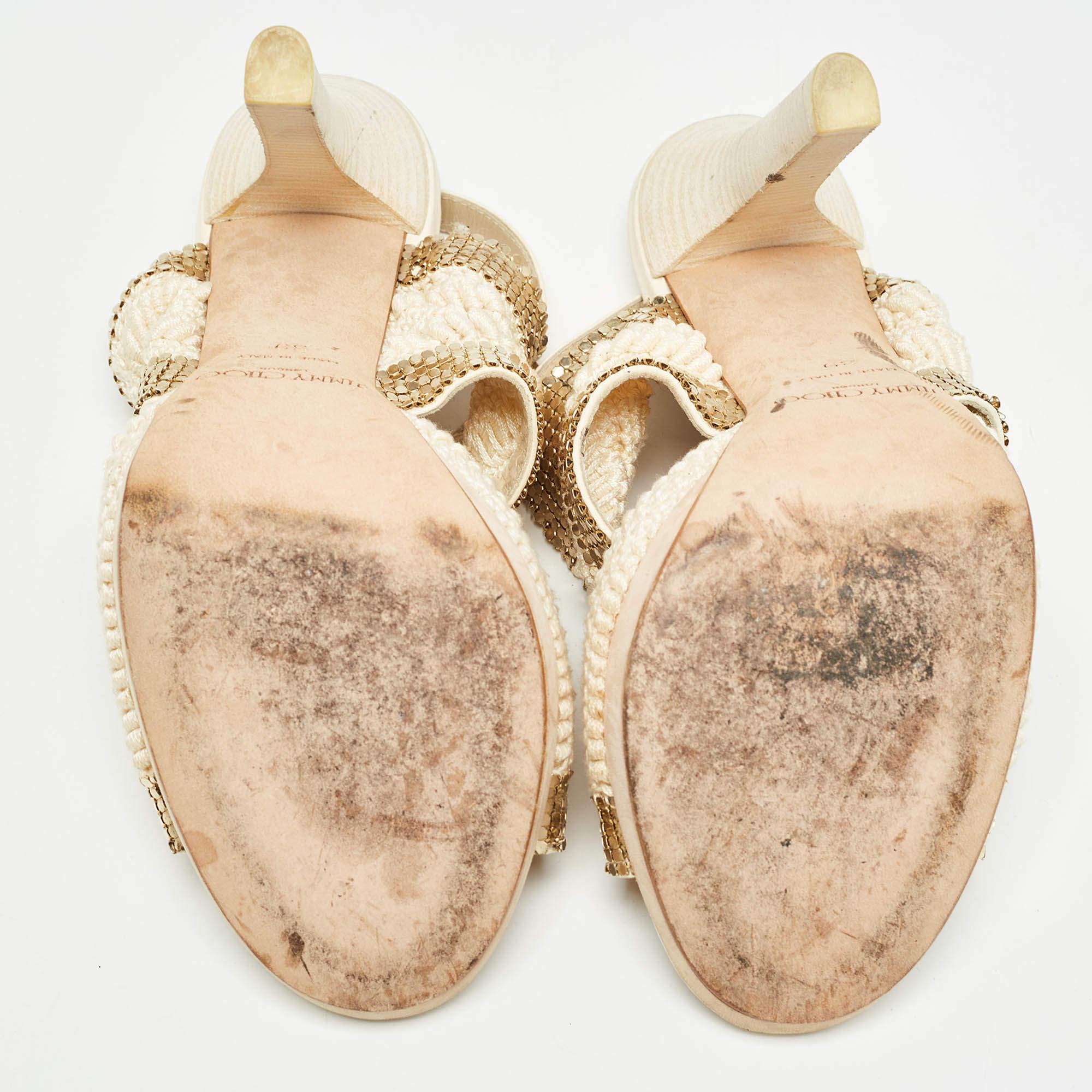 Jimmy Choo - Sandales à lanières ornées de tissu en maille, taille 39 en vente 1