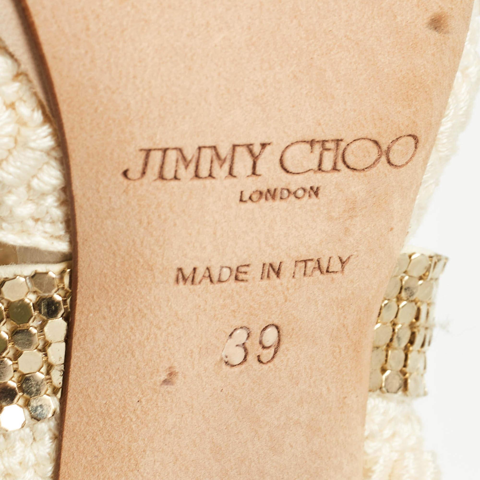 Jimmy Choo - Sandales à lanières ornées de tissu en maille, taille 39 en vente 3