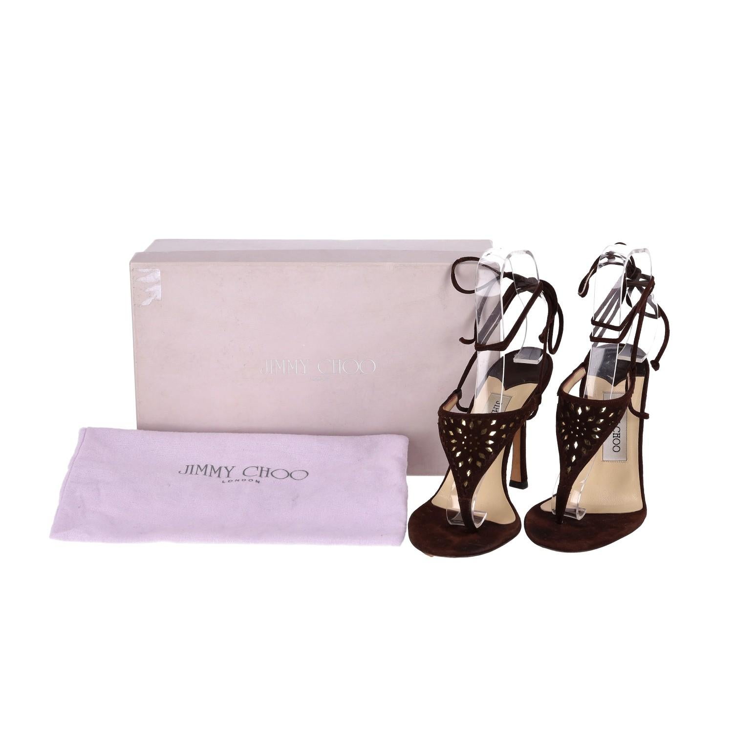 Black Jimmy Choo Laser-Cut T-Strap Suede Sandals