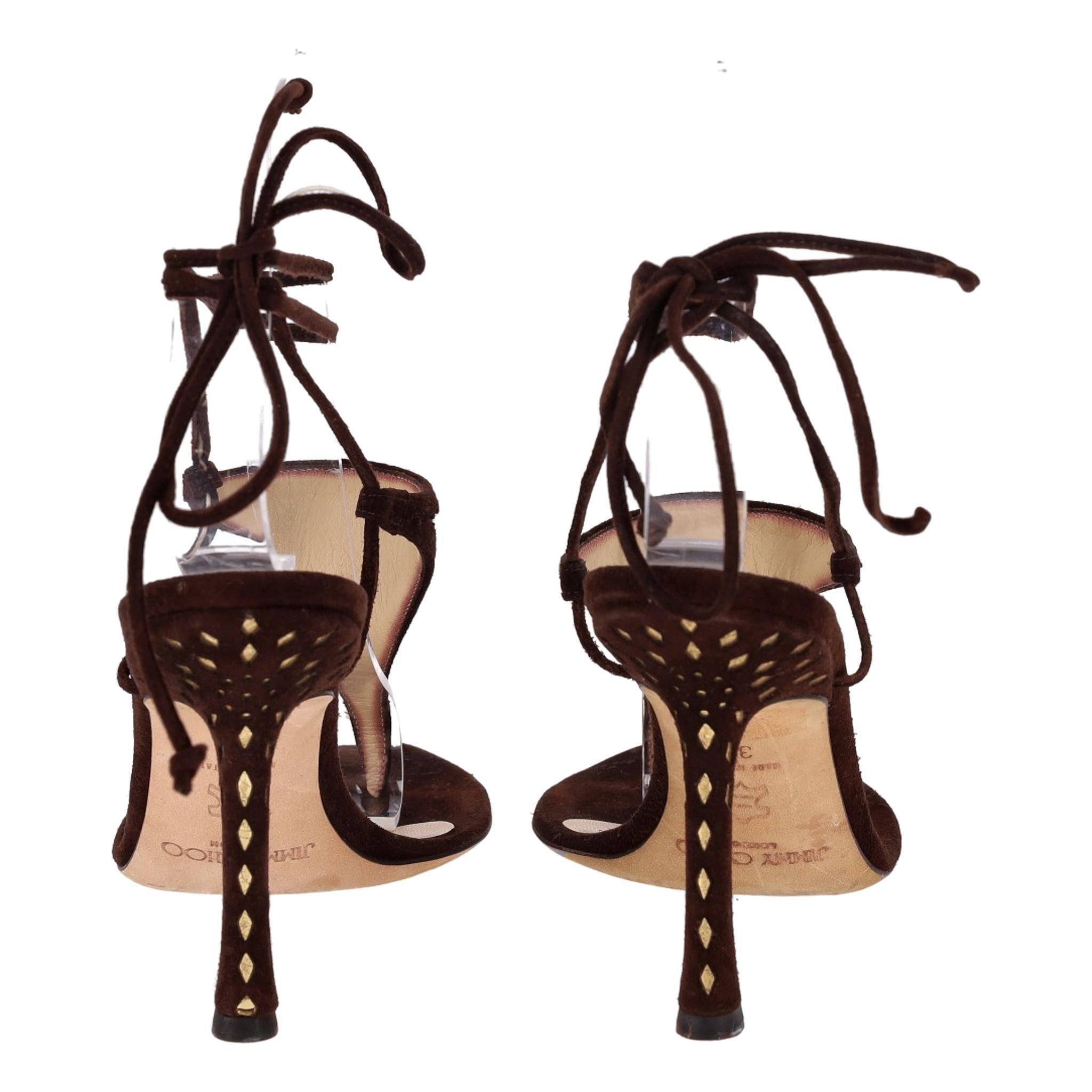 Women's Jimmy Choo Laser-Cut T-Strap Suede Sandals
