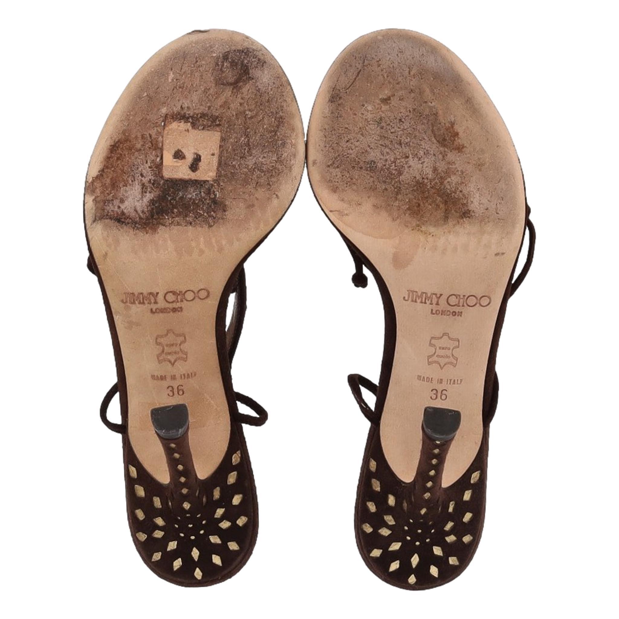 Jimmy Choo Laser-Cut T-Strap Suede Sandals 2