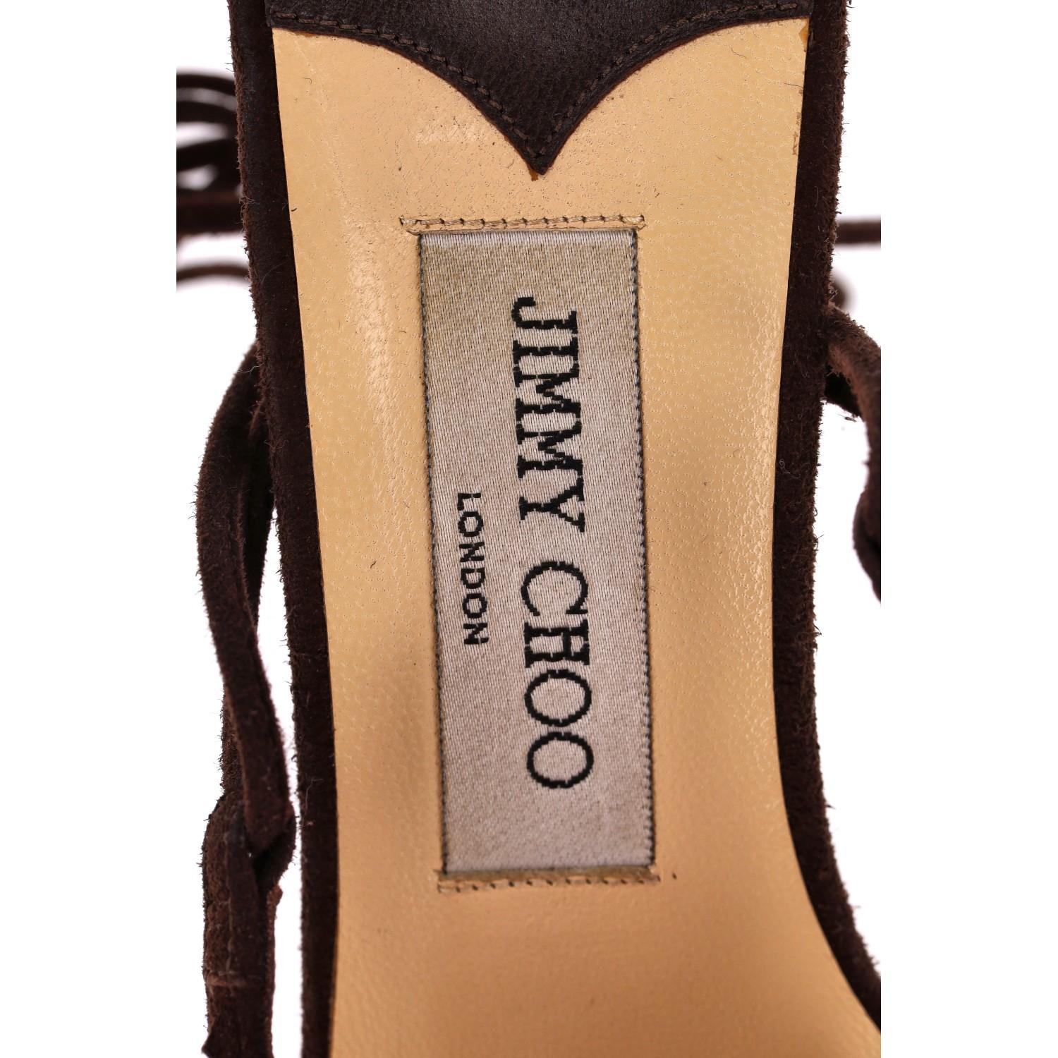 Jimmy Choo Laser-Cut T-Strap Suede Sandals 4