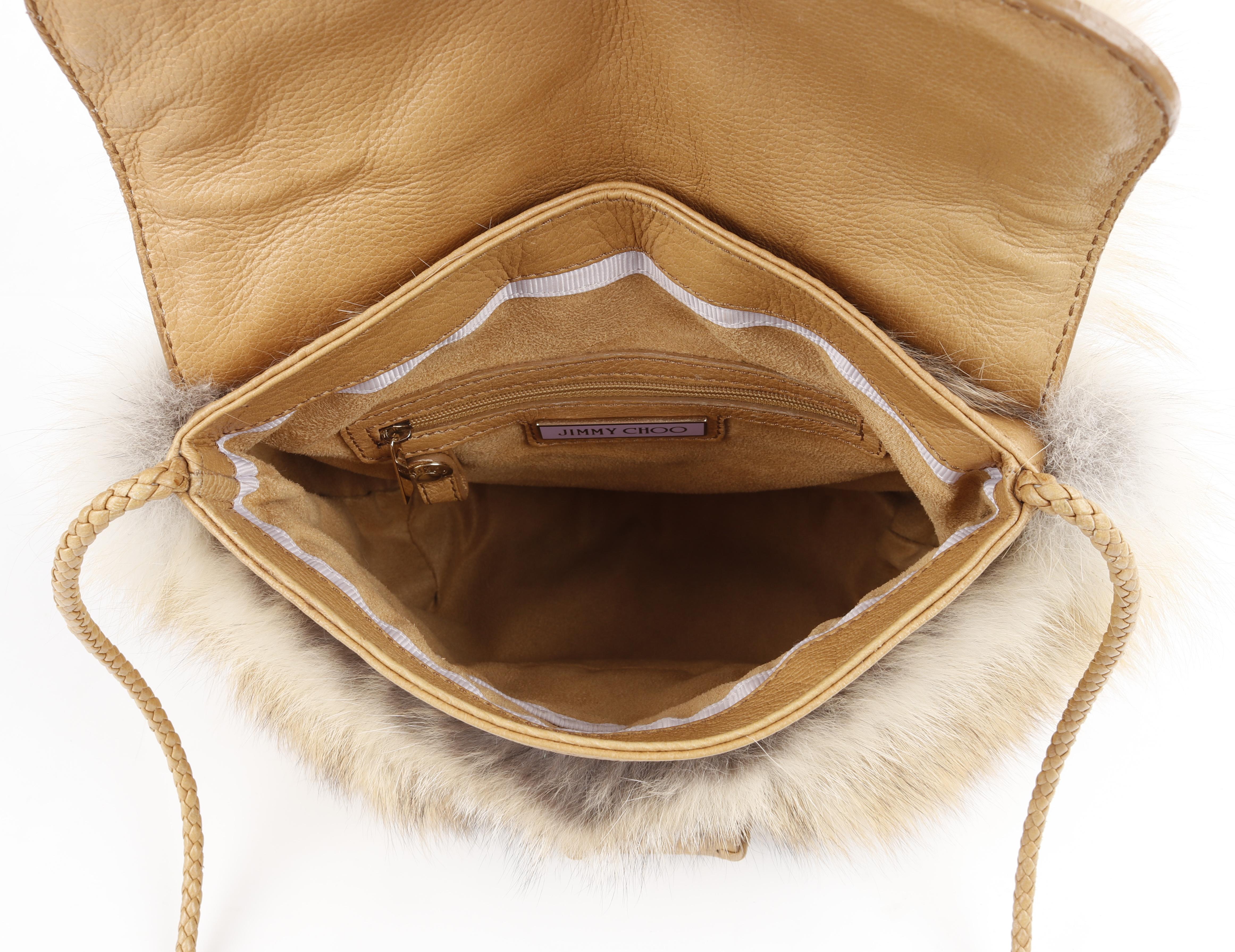 JIMMY CHOO Leah Red Fox Fur Leather Woven Cross-body Shoulder Bag In Good Condition In Thiensville, WI