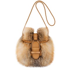 JIMMY CHOO Leah Red Fox Fur Leather Woven Cross-body Shoulder Bag