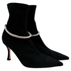 Jimmy Choo Leroy Schwarze Stiefel aus Wildleder mit Kristallverzierung und Absatz EU 39, USA 9