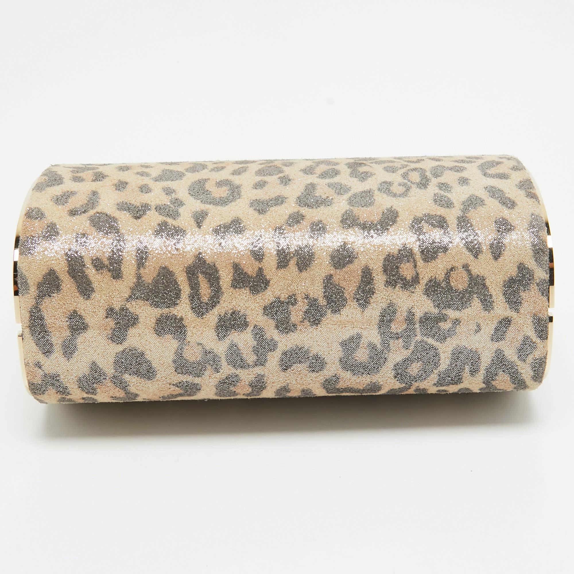 Jimmy Choo Light Beige Leopard Print Suede Compact Twill Tube Clutch 2