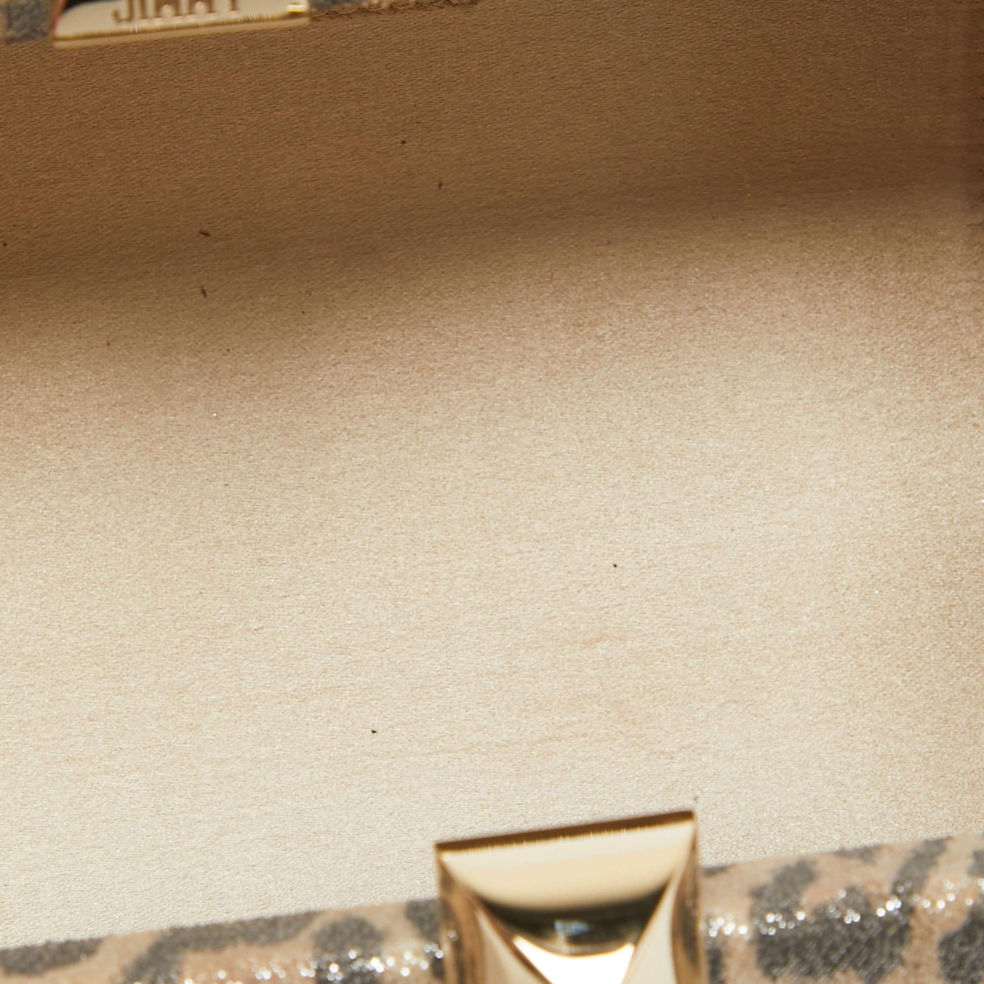 Jimmy Choo Light Beige Leopard Print Suede Compact Twill Tube Clutch 3