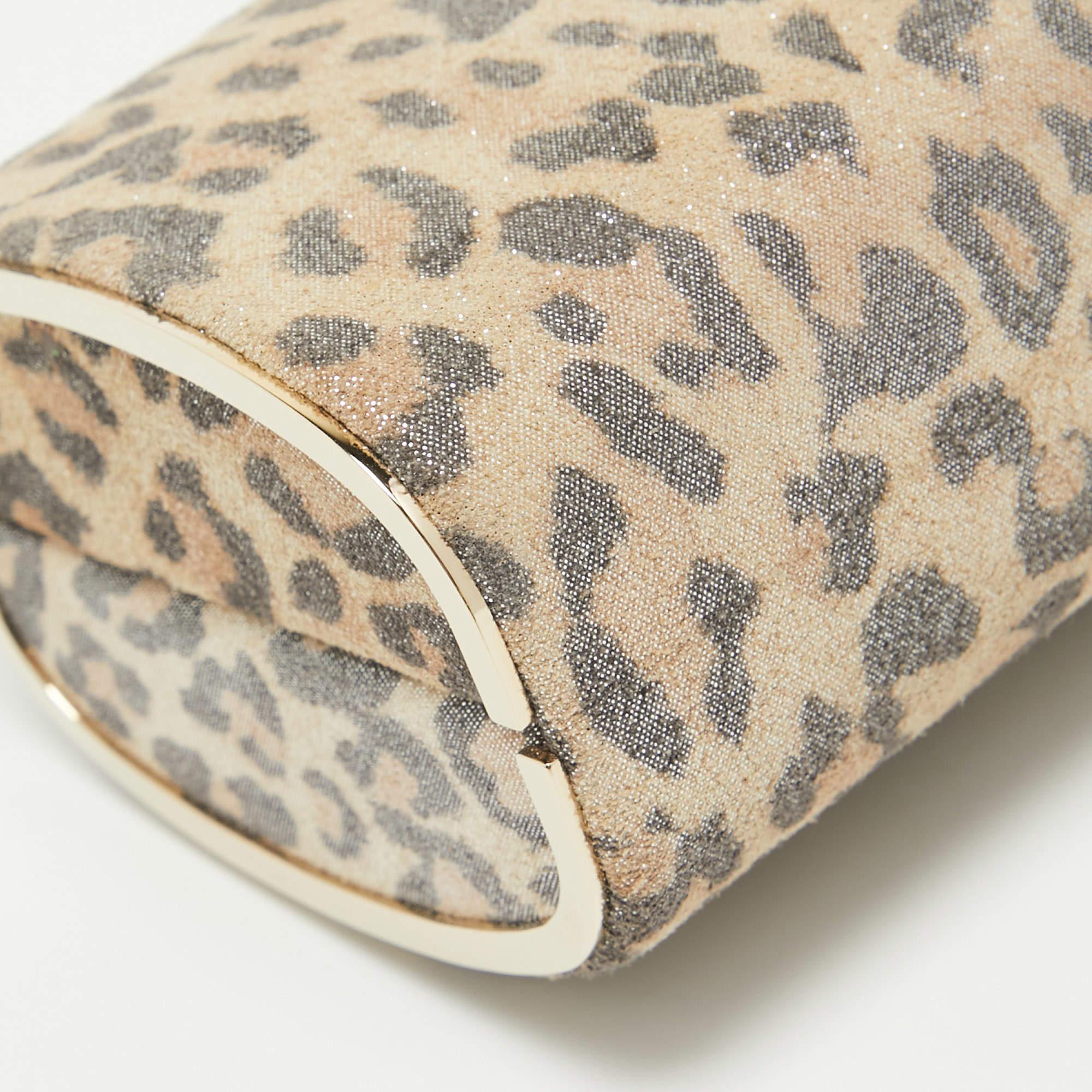 Jimmy Choo Light Beige Leopard Print Suede Compact Twill Tube Clutch 5