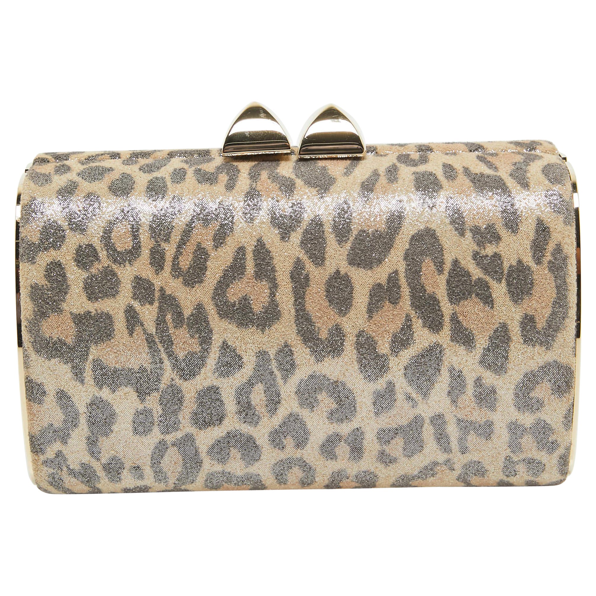 Jimmy Choo Light Beige Leopard Print Suede Compact Twill Tube Clutch