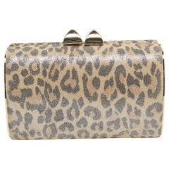 Jimmy Choo Light Beige Leopard Print Suede Compact Twill Tube Clutch