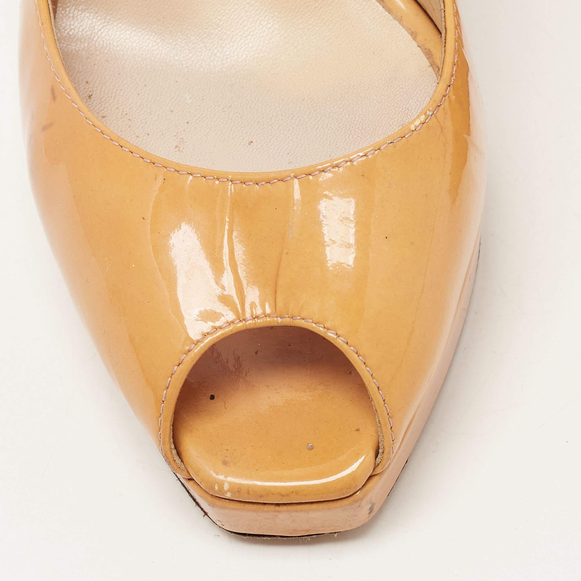 Jimmy Choo Light Brown Patent Leather Nova Slingback Pumps Size 36 For Sale 3