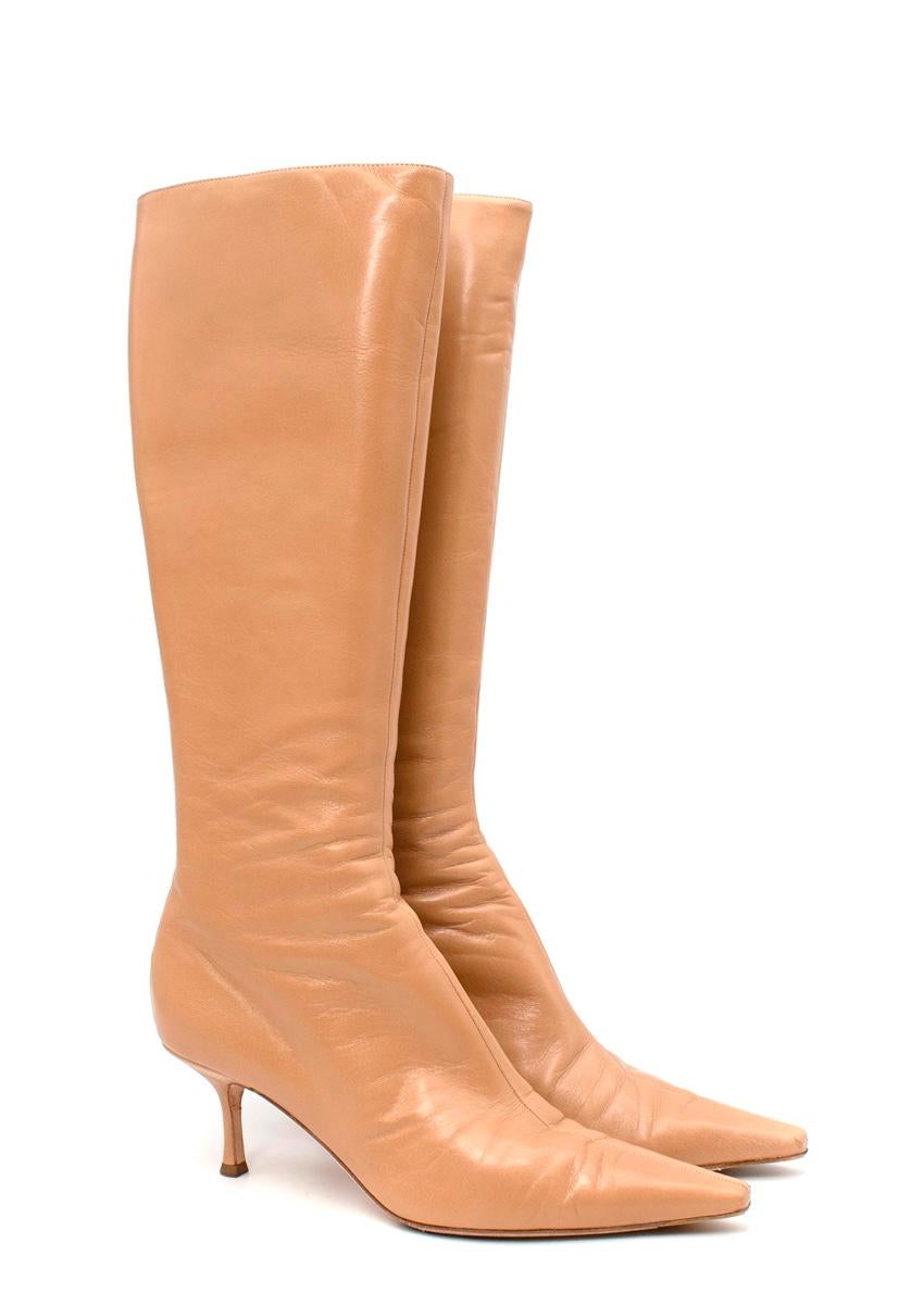 Jimmy Choo Light Camel Leather Kitten Heeled Long Boots
 

 - Light camel leather 
 - Close fitting, with zip back
 - Squared-off point toe
 - Set on a low kitten heel
 

 Materials 
 100% Leather 
 

 Made in Italy 
 

 PLEASE NOTE, THESE ITEMS ARE