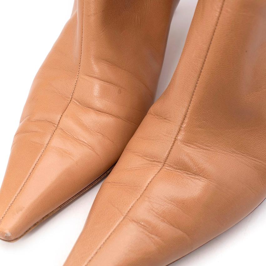Jimmy Choo Light Camel Leather Kitten Heeled Long Boots - US 11 In Excellent Condition For Sale In London, GB