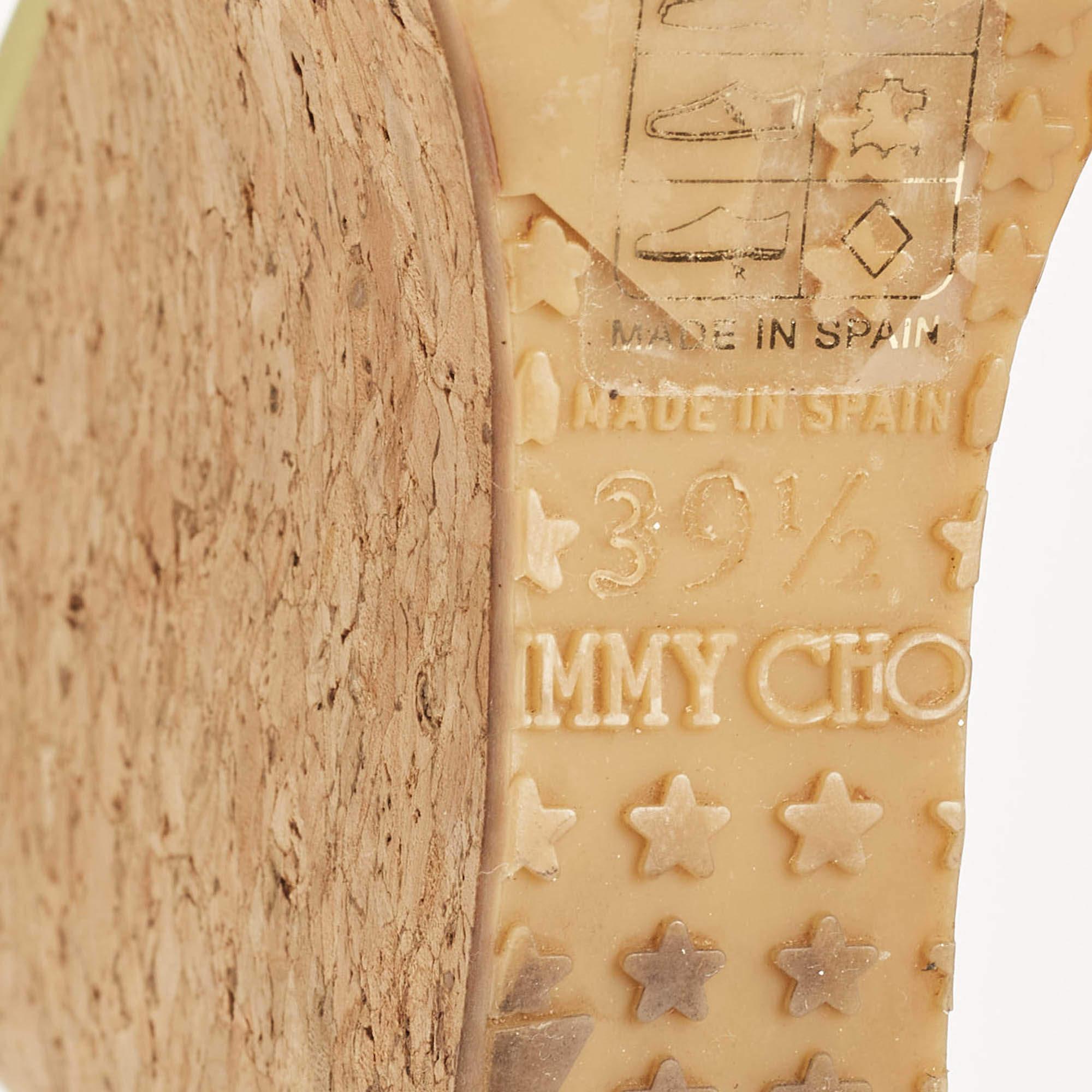 Jimmy Choo Light Green Patent Leather Pania Cork Wedge Sandals Size 39.5 For Sale 3