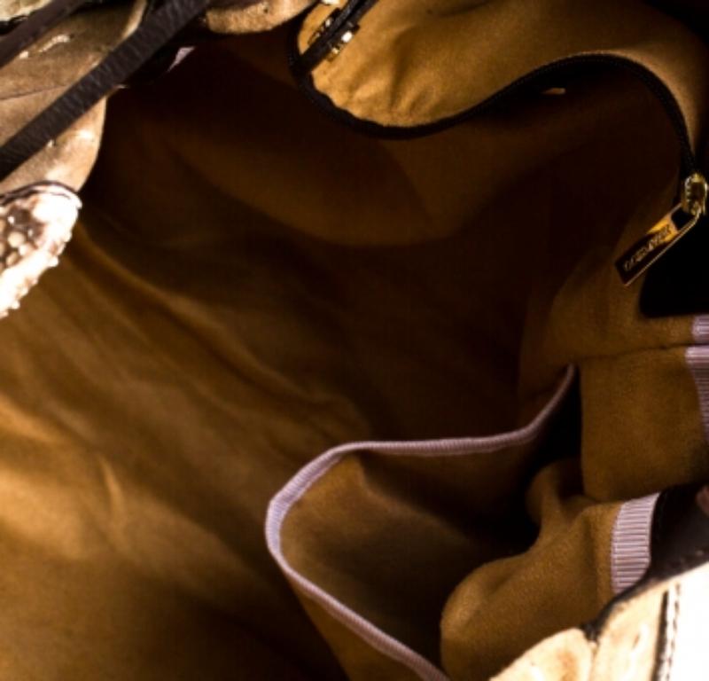 Marrone Jimmy Choo Borsa Saba in pelle scamosciata e pitone giallo chiaro/beige in vendita