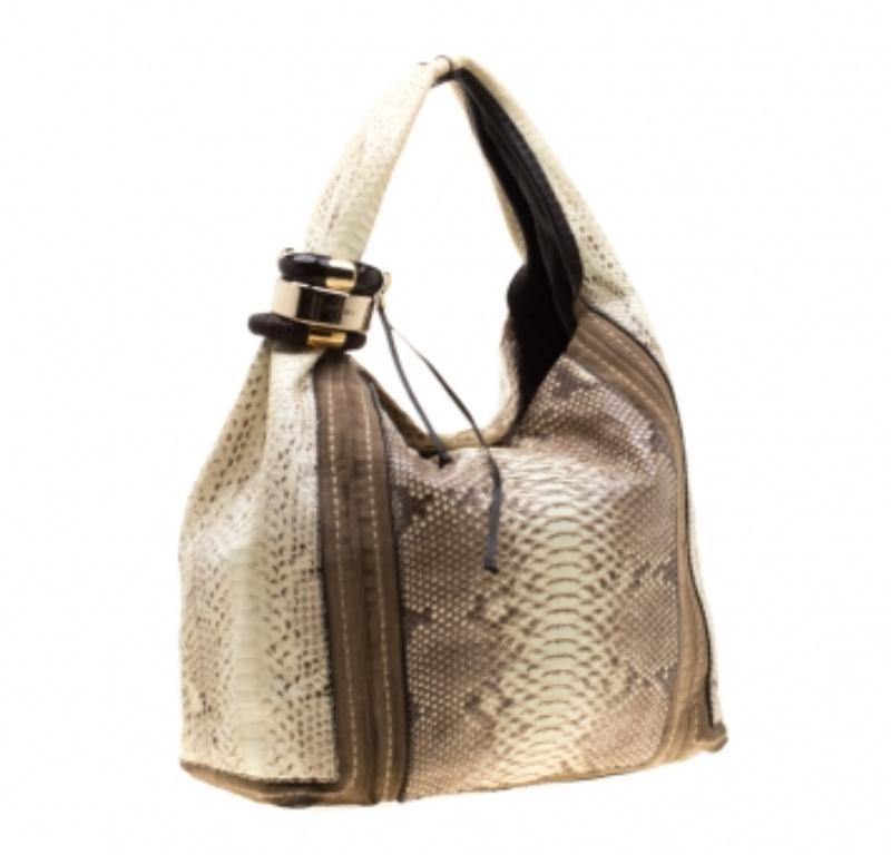 Donna Jimmy Choo Borsa Saba in pelle scamosciata e pitone giallo chiaro/beige in vendita