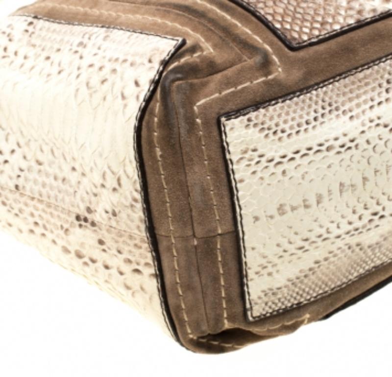 Jimmy Choo Borsa Saba in pelle scamosciata e pitone giallo chiaro/beige in vendita 3