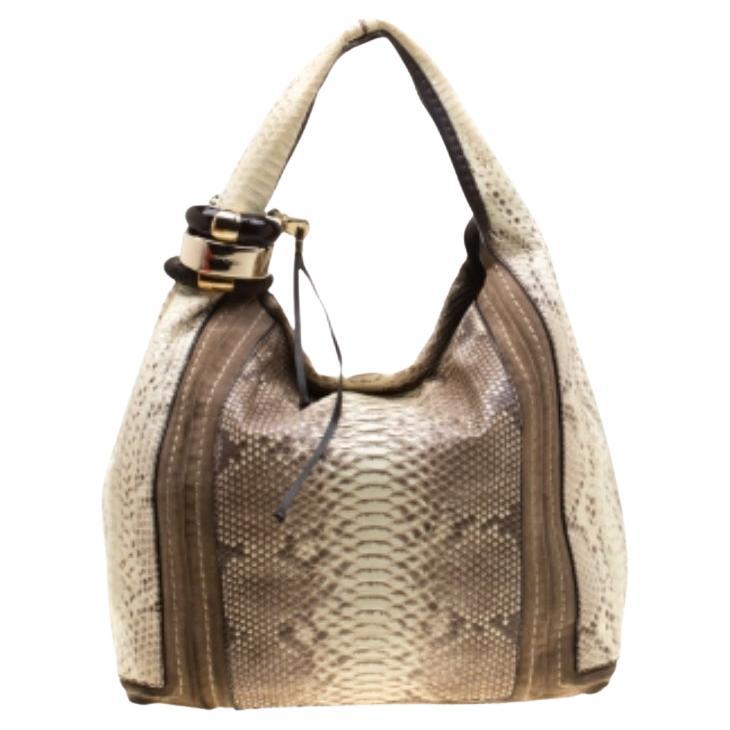 Jimmy Choo Borsa Saba in pelle scamosciata e pitone giallo chiaro/beige in vendita