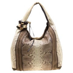 Jimmy Choo Hobo amarillo claro/beige de pitón y ante Saba