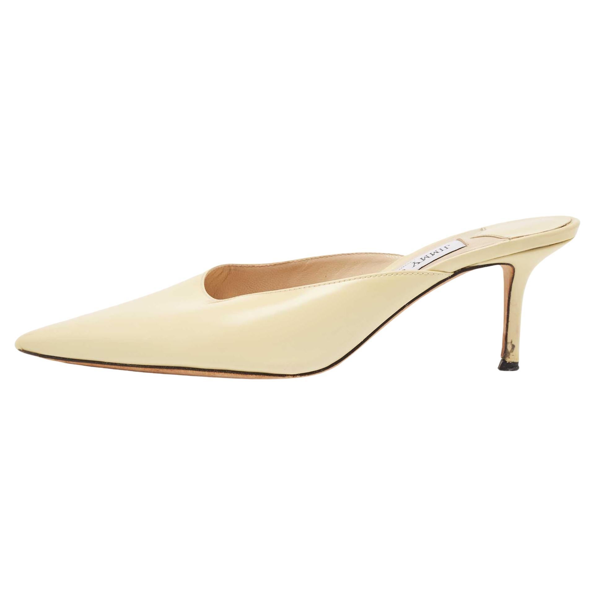 Jimmy Choo Light Yellow Leather Rav Mules Size 39 For Sale
