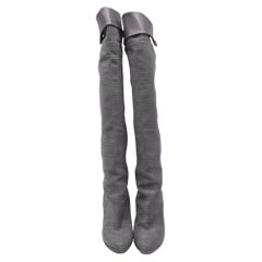Jimmy Choo Lizard-Embossed Knee-High Boots in Grey Suede