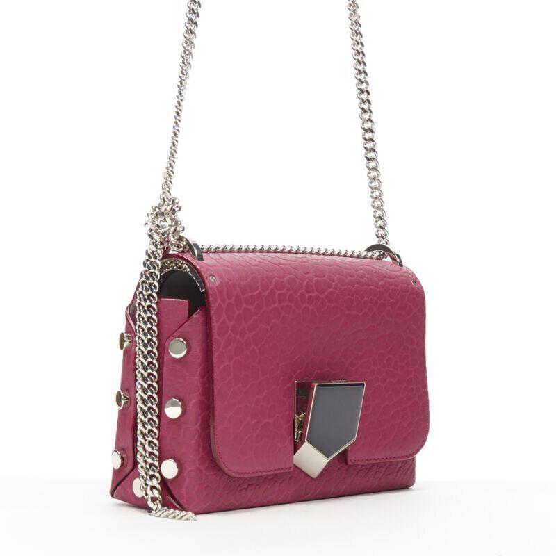 JIMMY CHOO Lockett Petite fuschia pink grainy leather buckle shoulder bag In New Condition For Sale In Hong Kong, NT