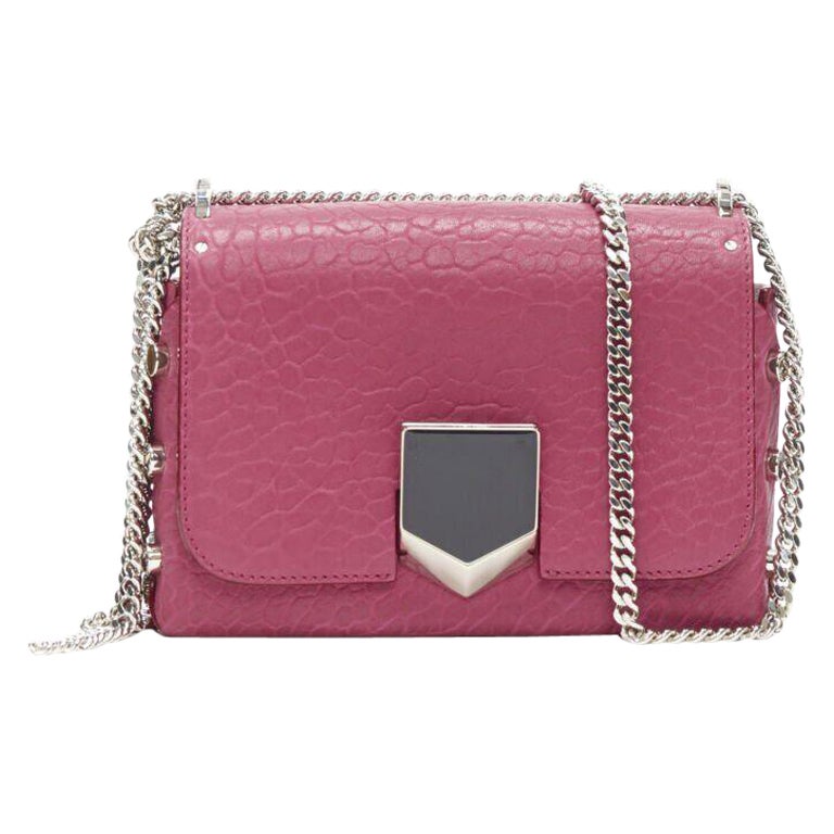 JIMMY CHOO Lockett Petite fuschia rosa grainy Lederschnalle Umhängetasche mit Schnalle im Angebot