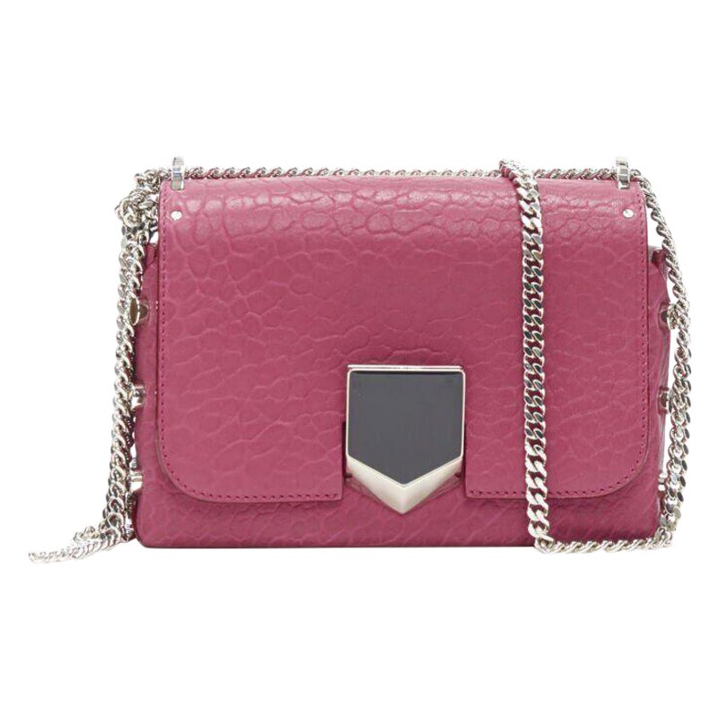 JIMMY CHOO Lockett Petite, borsa a tracolla in pelle granulosa rosa fuschia con fibbia
