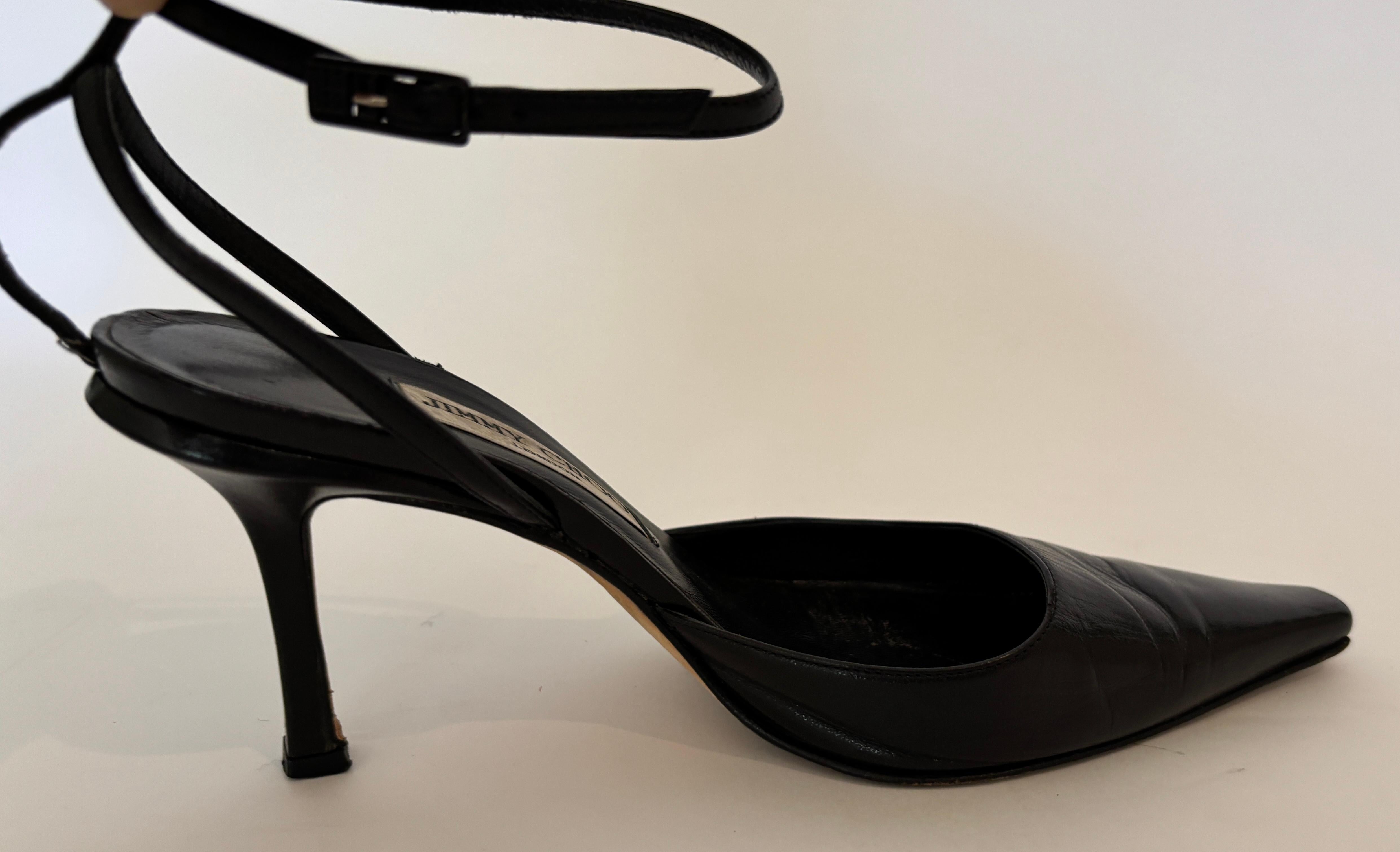 JIMMY CHOO London Tacchi con cinturino alla caviglia in pelle nera Pompe 36 in vendita 12