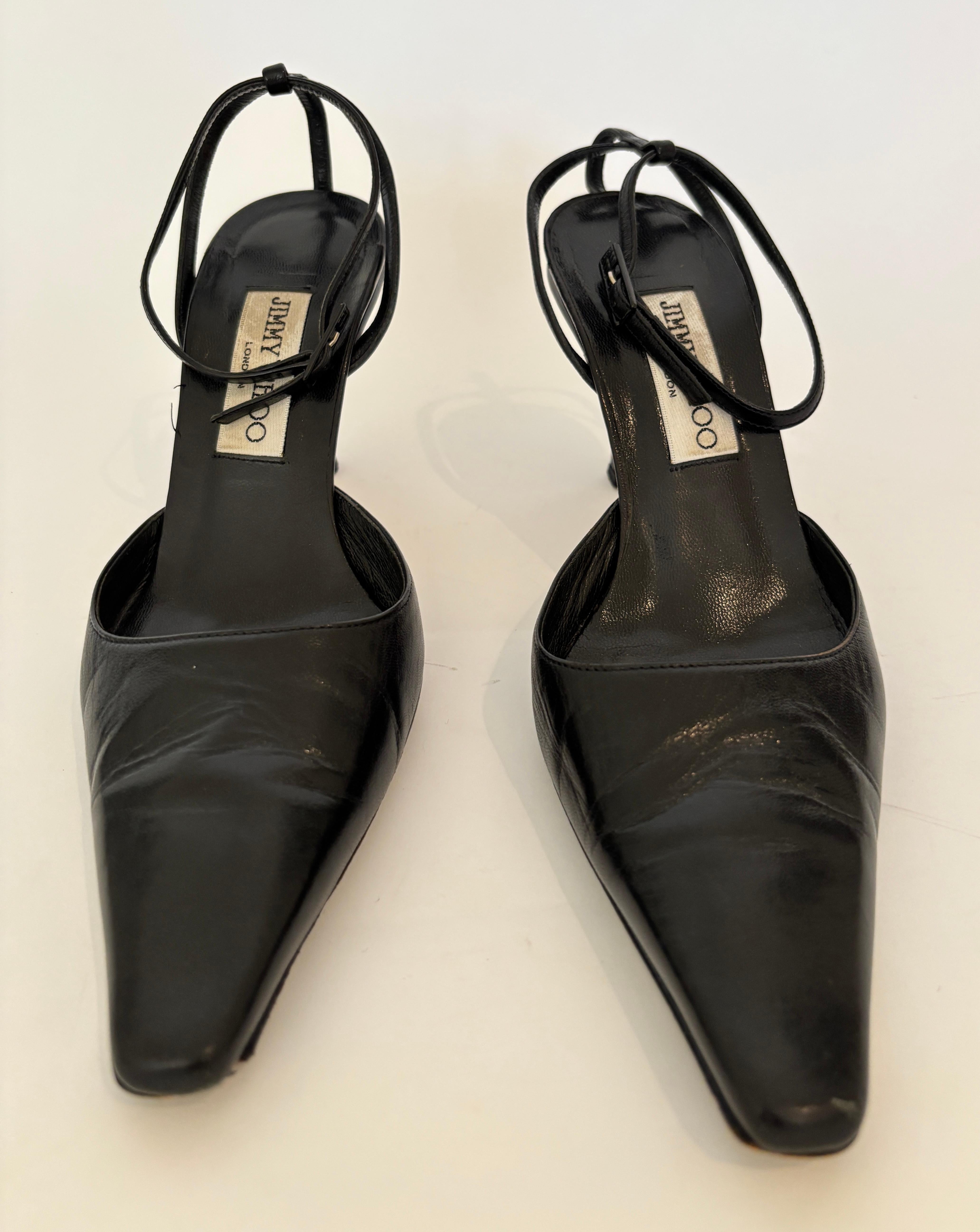 da uomo o donna JIMMY CHOO London Tacchi con cinturino alla caviglia in pelle nera Pompe 36 in vendita
