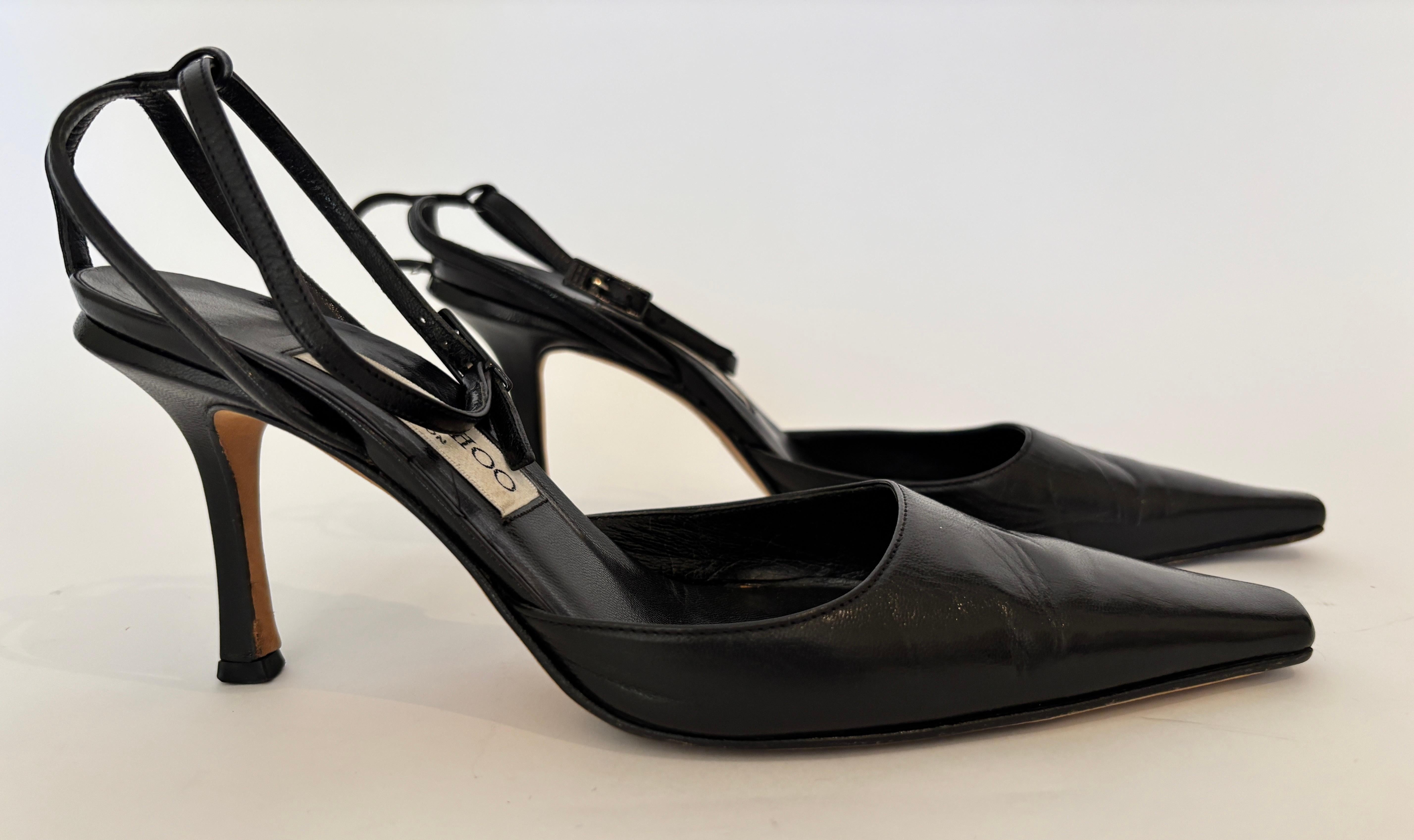 JIMMY CHOO London Tacchi con cinturino alla caviglia in pelle nera Pompe 36 in vendita 1