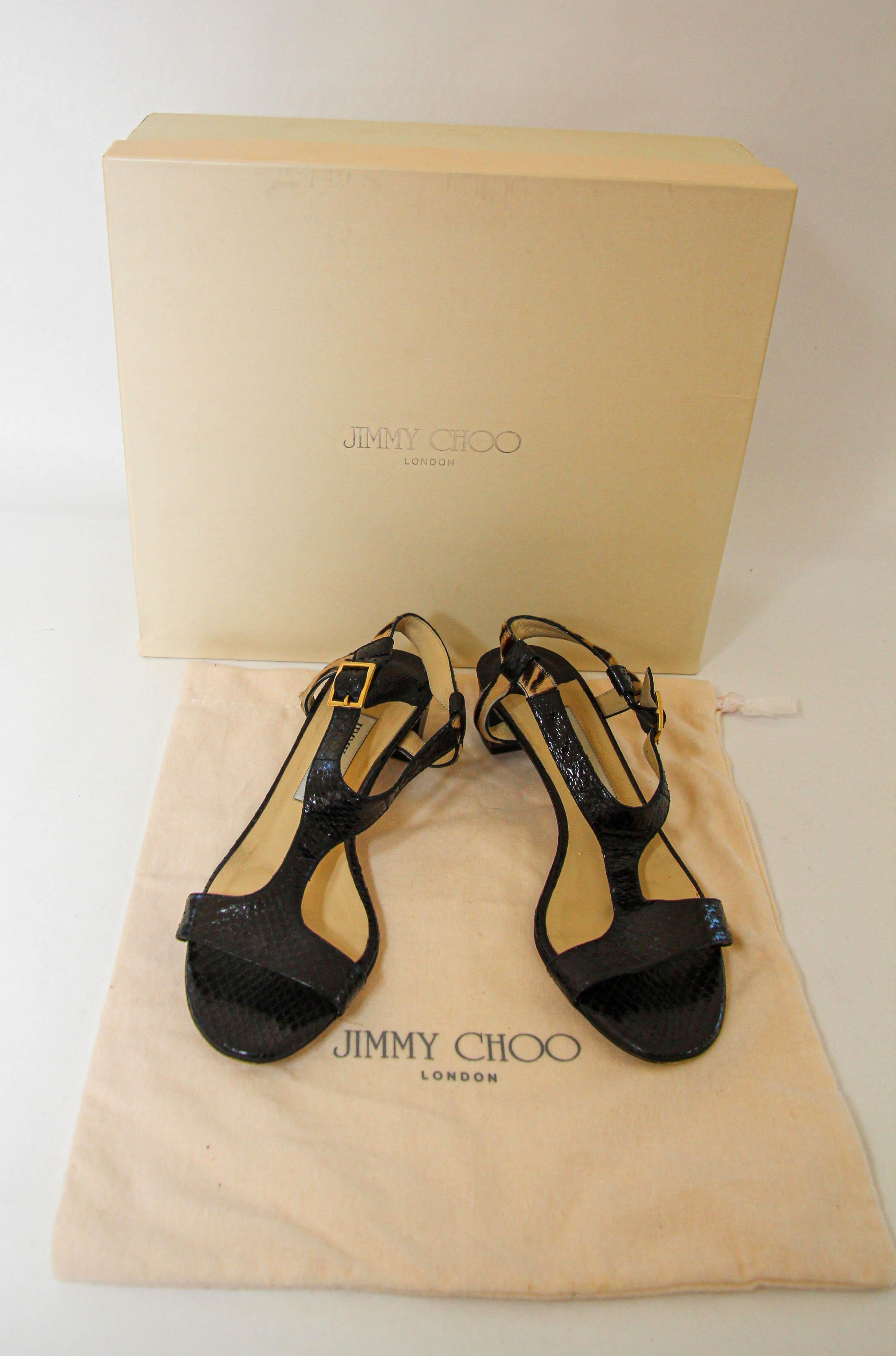JIMMY CHOO London Black Leather Jin T-Strap Slingback Shoes 38 For Sale 10