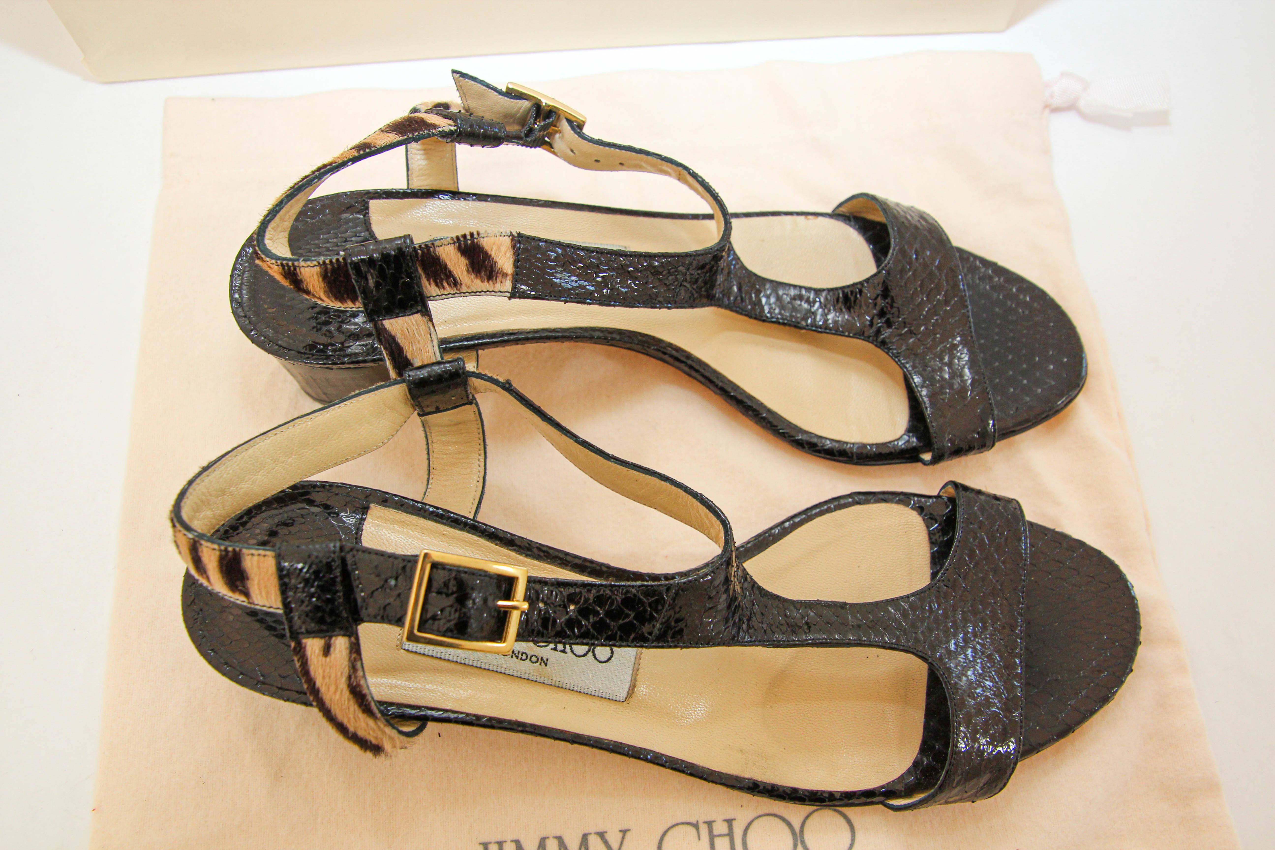 JIMMY CHOO London Black Leather Jin T-Strap Slingback Shoes 38 For Sale 1