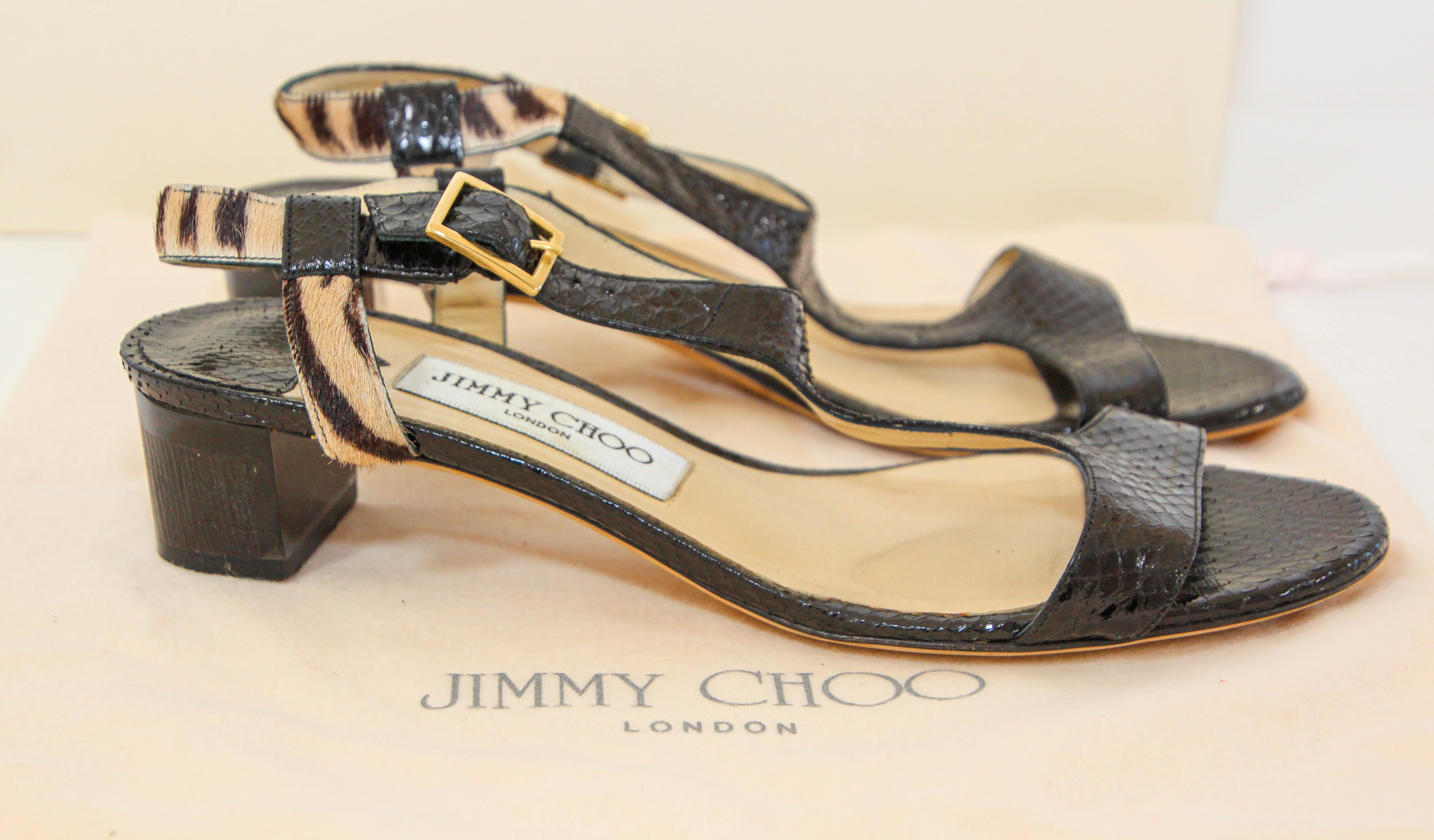 JIMMY CHOO London Black Leather Jin T-Strap Slingback Shoes 38 For Sale 2