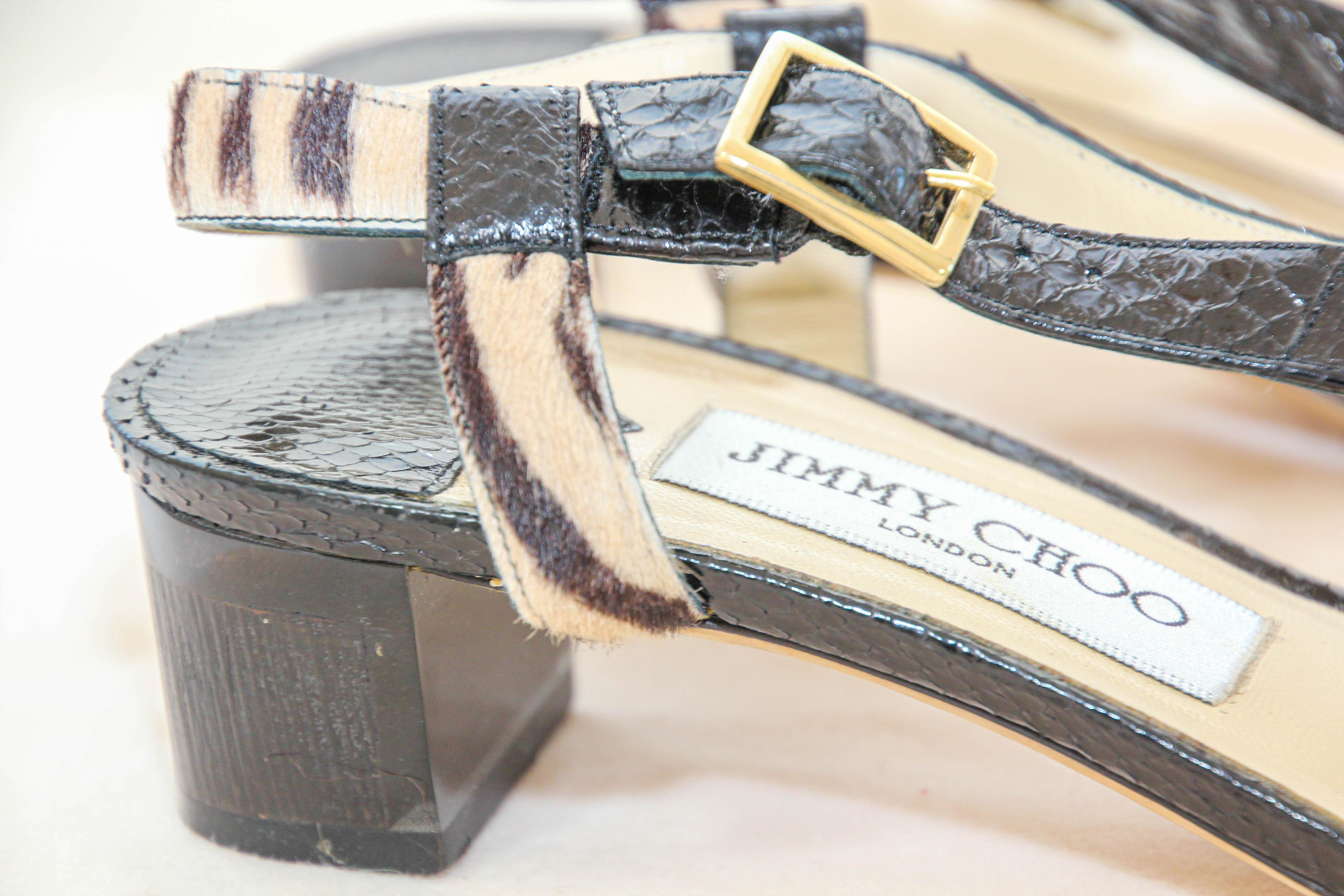 JIMMY CHOO London Black Leather Jin T-Strap Slingback Shoes 38 For Sale 3